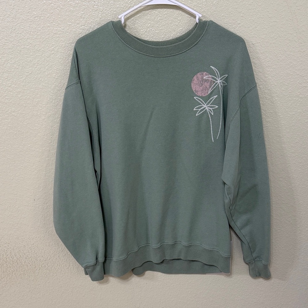 Hollister Olive Sweatshirt with Pink Palm Design